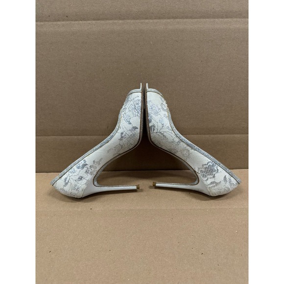 Rene Caovilla Jeweled Cinderella Open Toe Leather Pumps White Womens Size 39.5 - Picture 7 of 16